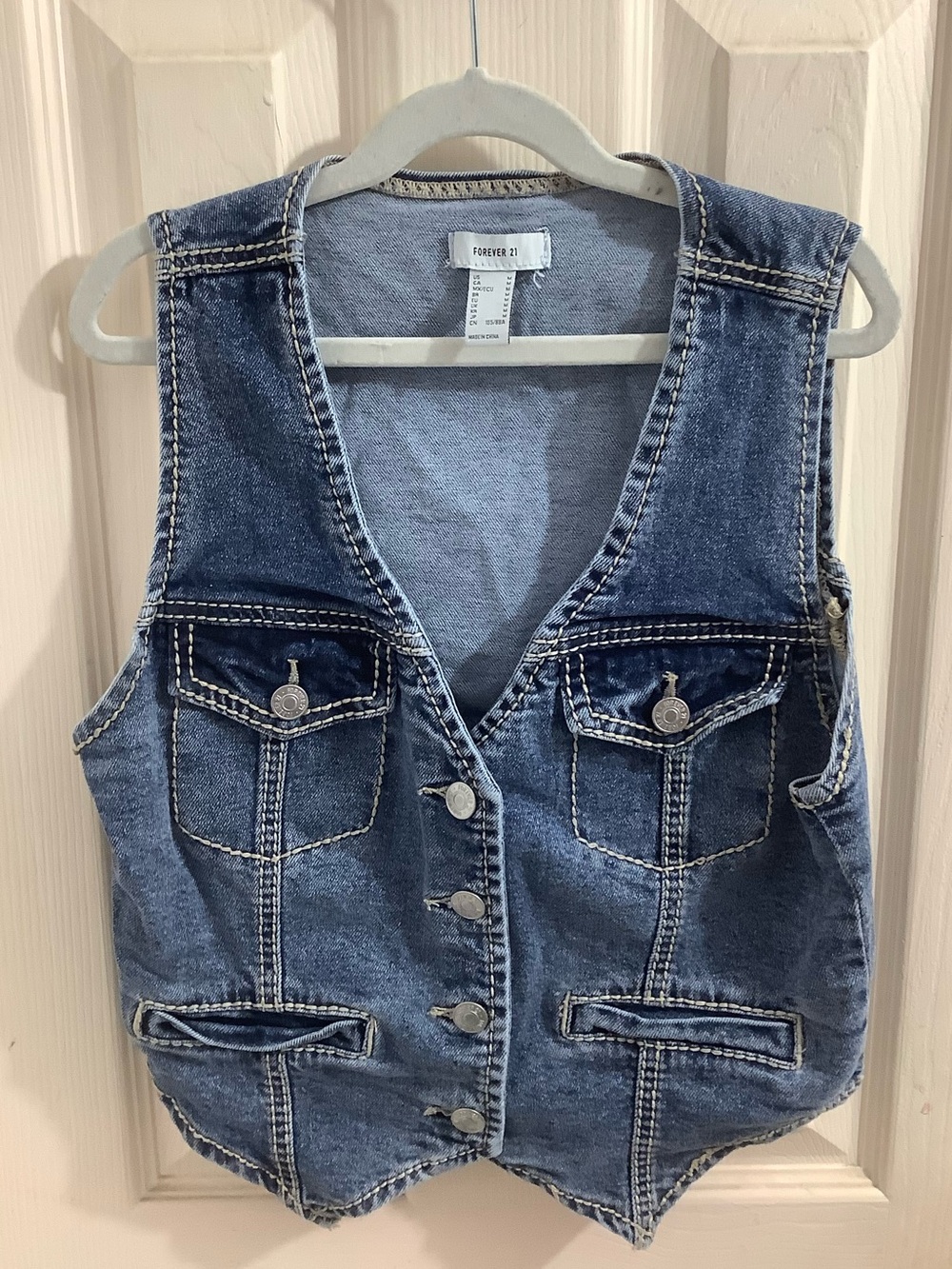 Forever 21 Denim Cropped Vest Blue Jeans Size Medium